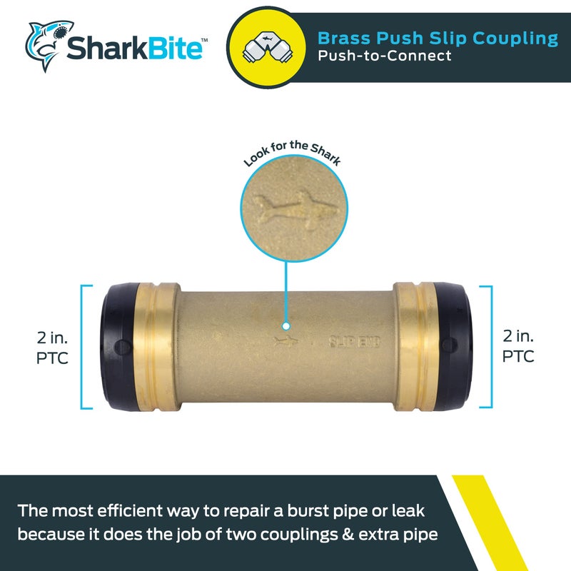 SharkBite 2 x 2 in Slip Coupling, Push-to-Connect Brass Plumbing Fitting, UXL0654 - Image 2